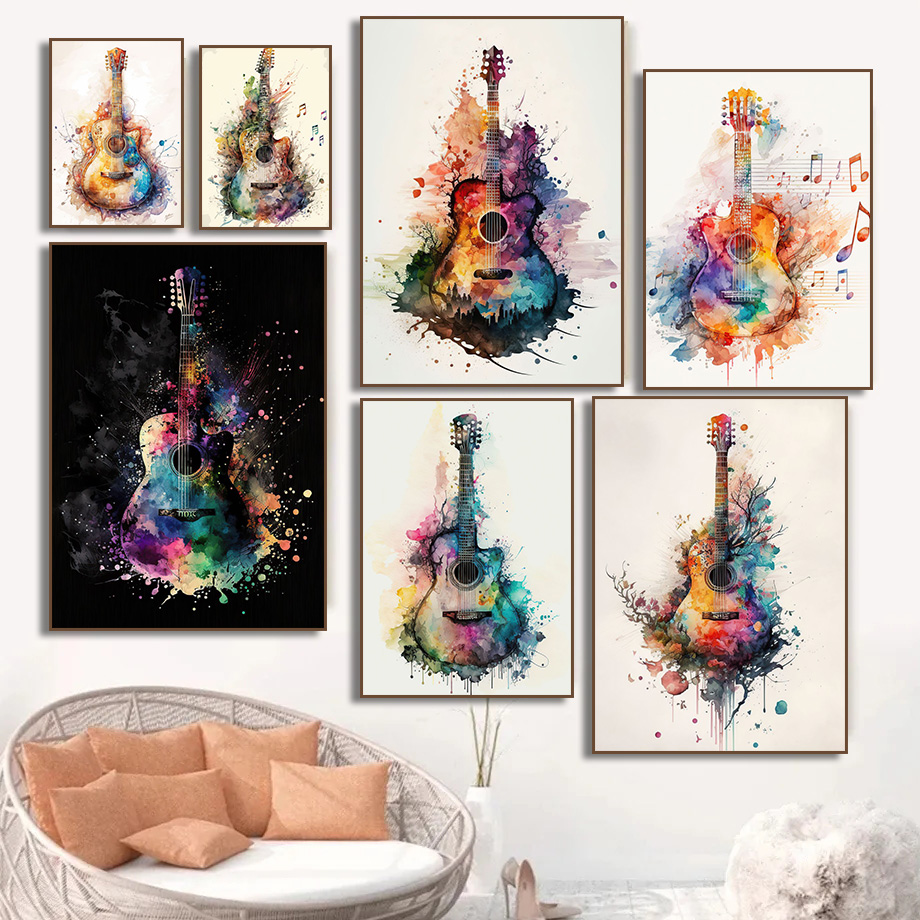 Picture Of Musical Instrument - Instrument muzyczny gitara akwarela plakat artystyczny