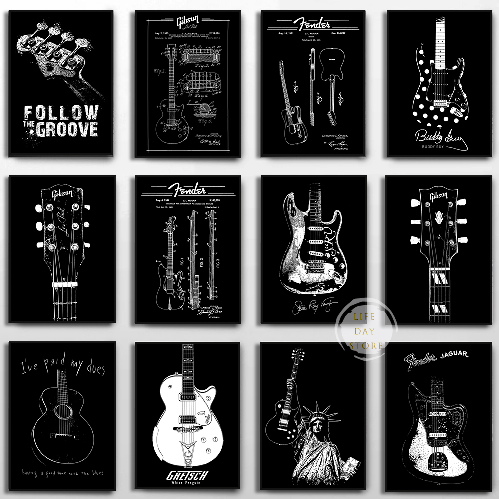 Picture Of Musical Instrument - Instrument muzyczny Gitara elektryczna Patent Plakaty